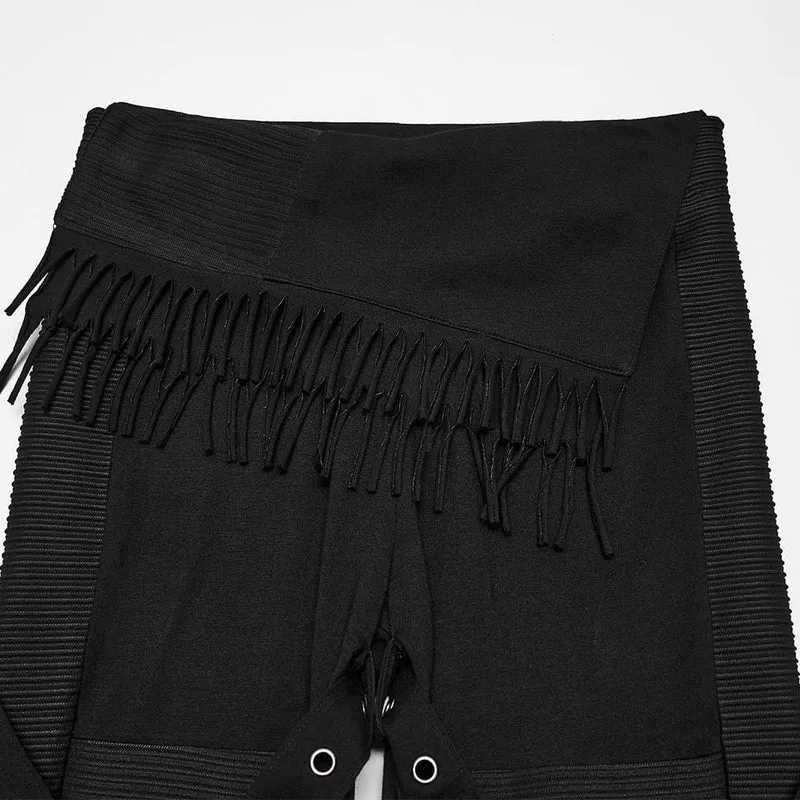Punk-Hose für Damen mit asymmetrischem Quasten-Schnallenriemen und ausgestelltem Bein
