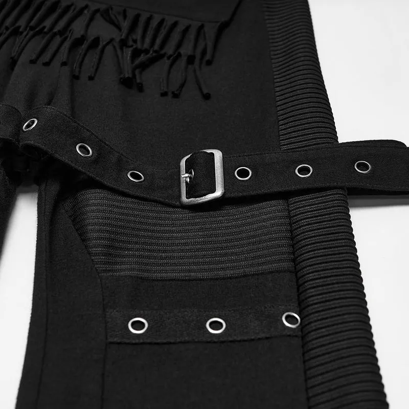 Punk-Hose für Damen mit asymmetrischem Quasten-Schnallenriemen und ausgestelltem Bein