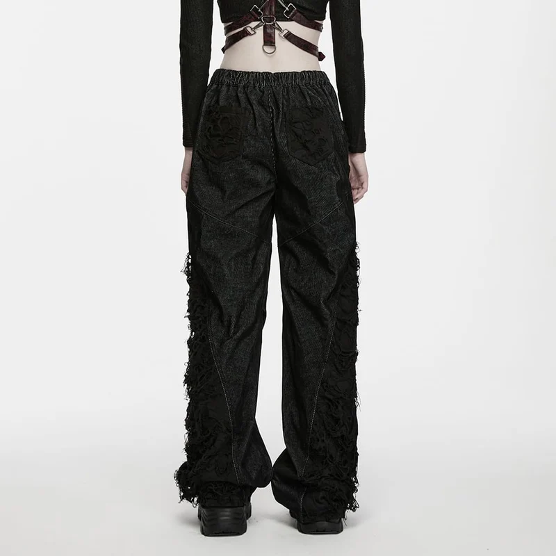 Punk-Hose für Damen, locker geschnitten, Used-Look, gerafft, weites Bein