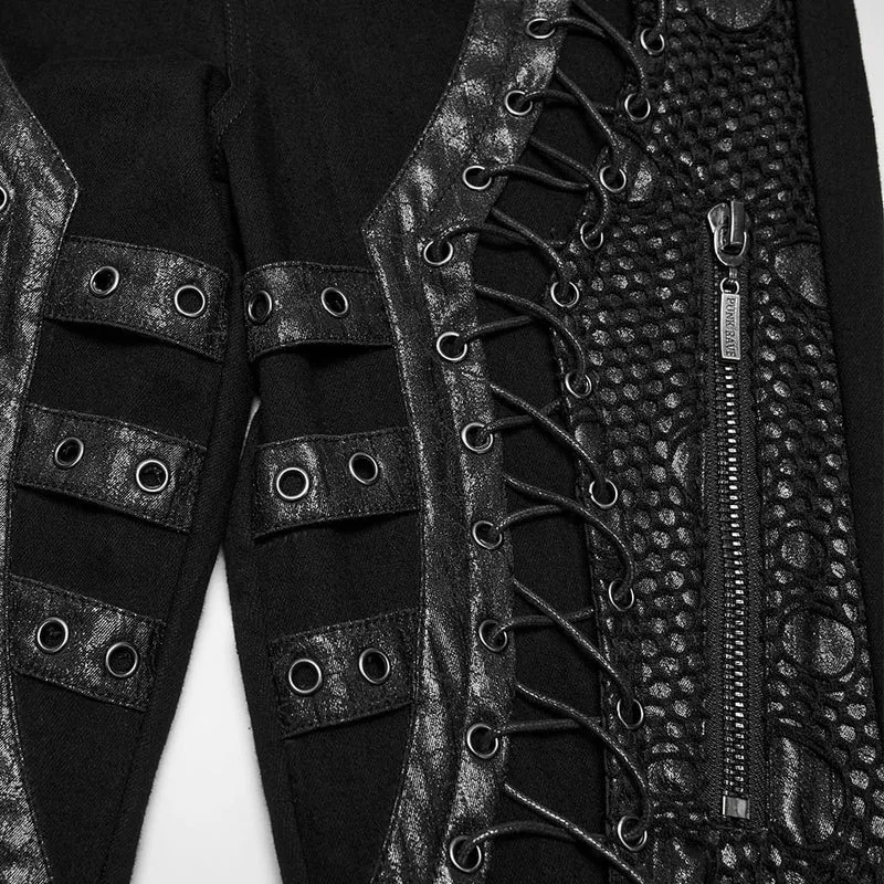 Punk-Skinny-Hose für Damen mit Ösen, Schnürung und Dornschließe