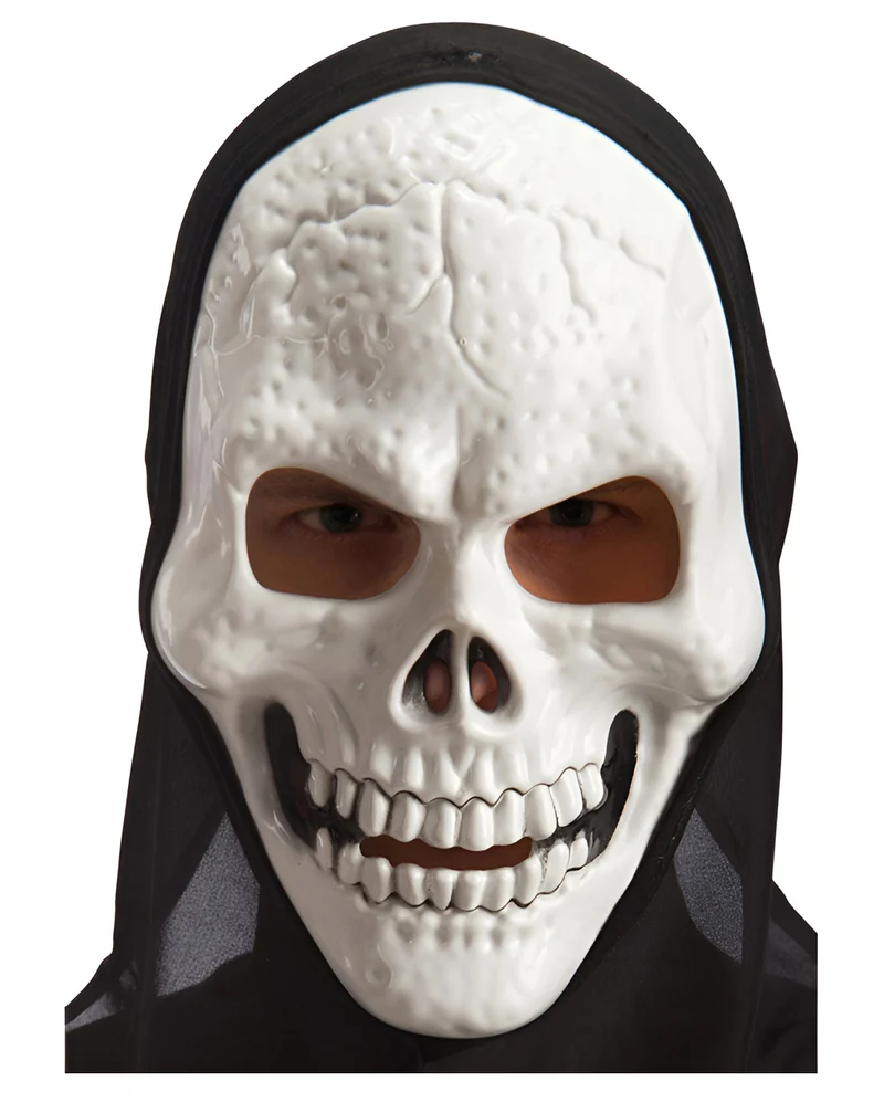 Preisgünstige Skelettmaske aus Kunststoff mit Kapuze