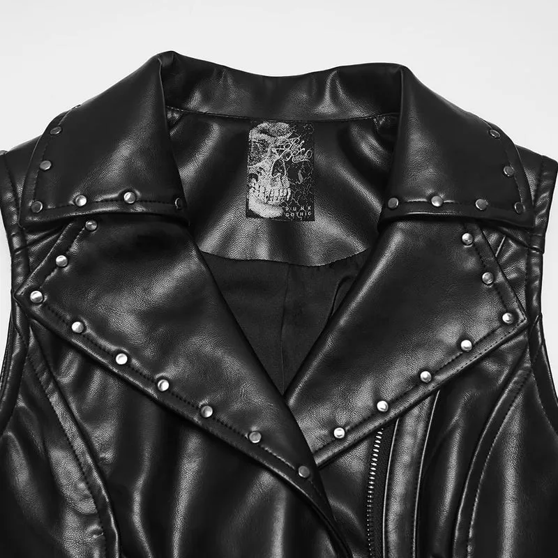 Punk-Weste für Damen, asymmetrisch, mit Nieten besetzt, Reversschnalle, Riemen