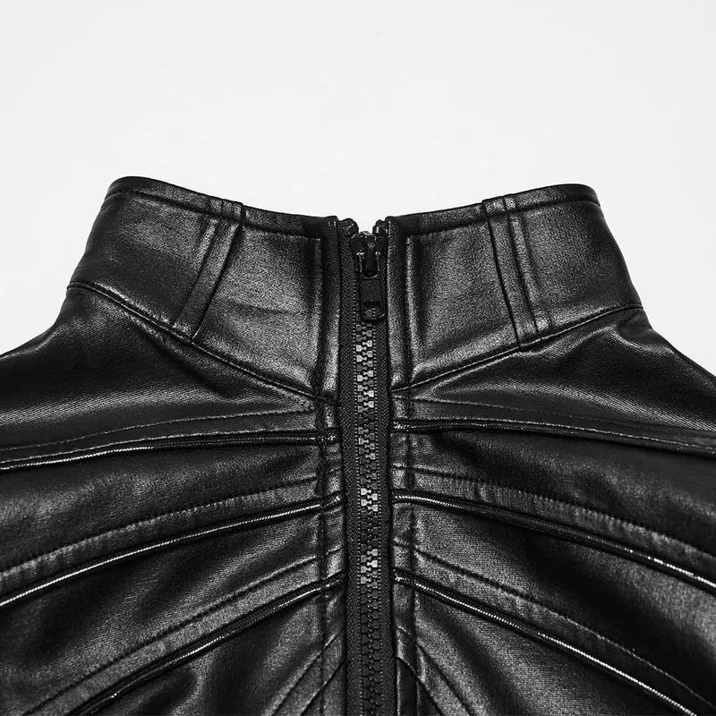 Cyberpunk-Jacke für Damen mit geometrischem Schultereinsatz, Nieten und Reißverschluss vorne