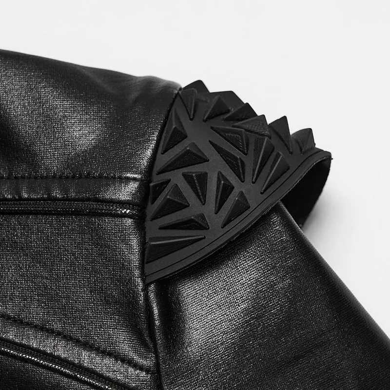 Cyberpunk-Jacke für Damen mit geometrischem Schultereinsatz, Nieten und Reißverschluss vorne