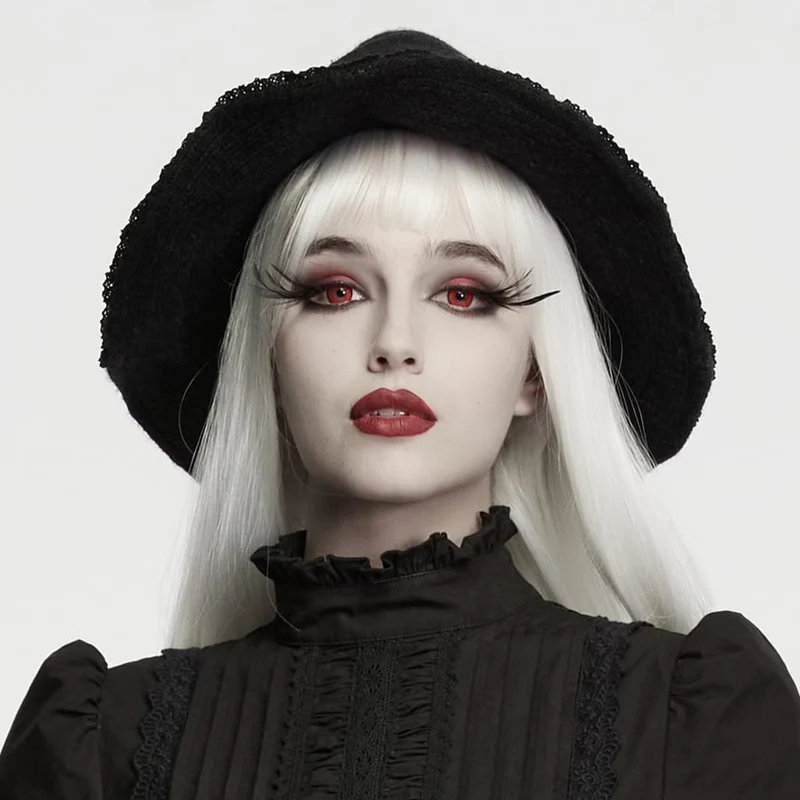 Gothic-Strickmütze für Damen mit mehreren Lagen und Rüschen