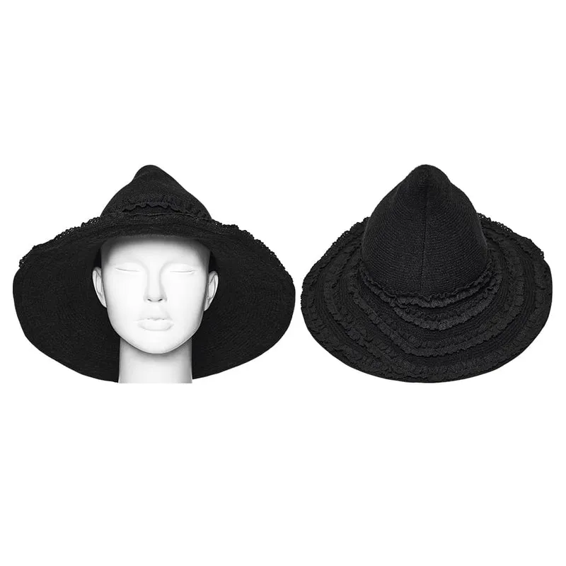 Gothic-Strickmütze für Damen mit mehreren Lagen und Rüschen