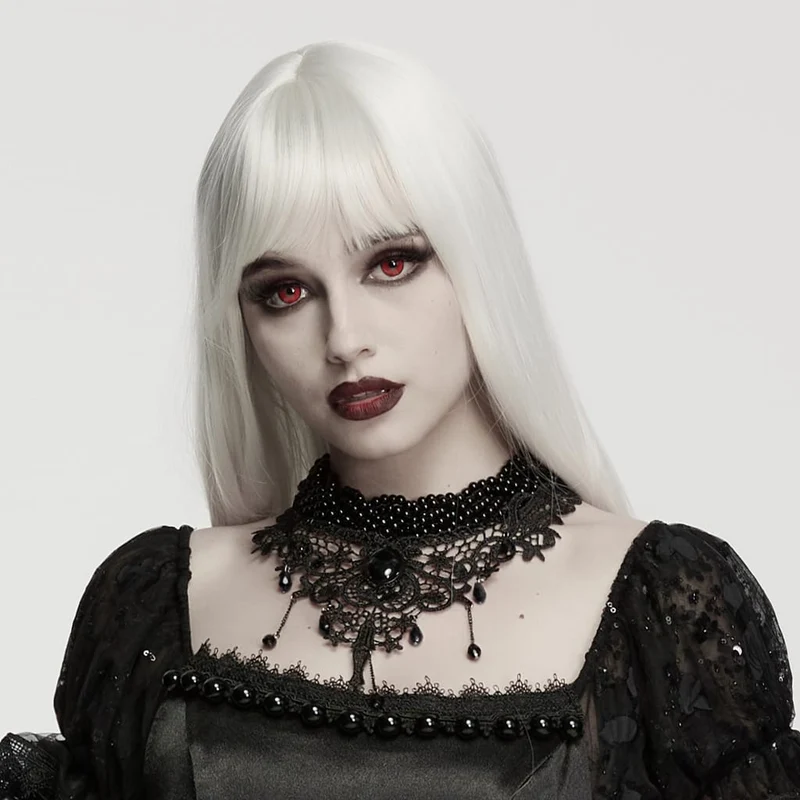 Schwarzes Gothic-Choker aus Spitze mit Perlen für Damen