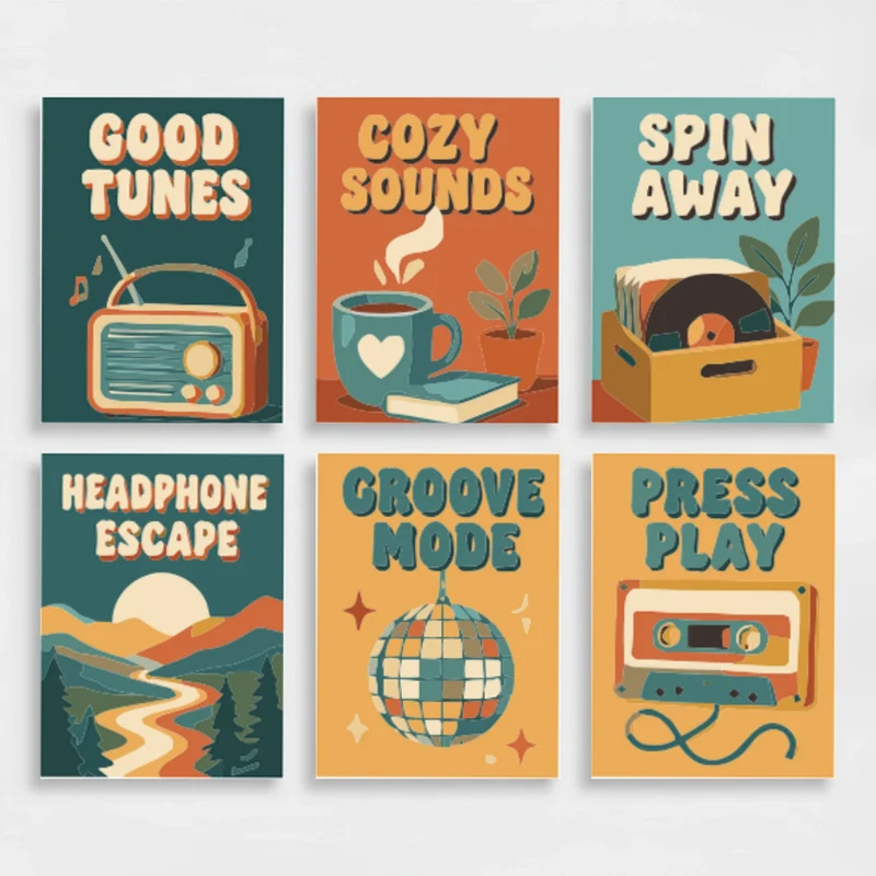 Retro Music Vibes - Mini Paint by Numbers Set