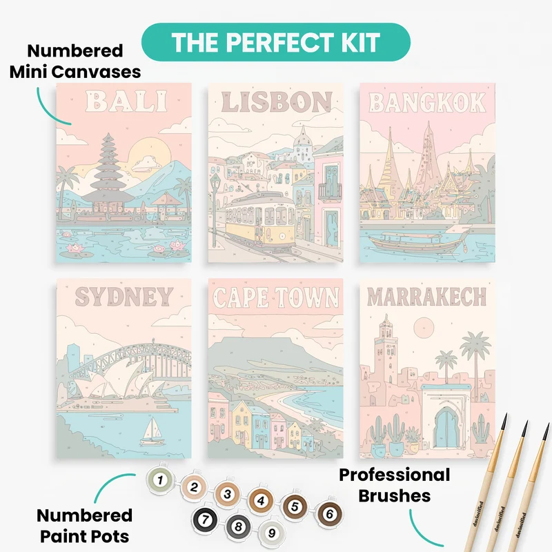 World Travel Landmarks - Mini Paint by Numbers Set