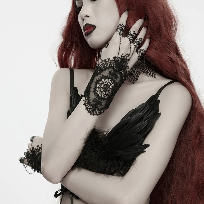 Vintage-Gothic-Spitzenhandschuhe für Damen mit Cut-out-Details