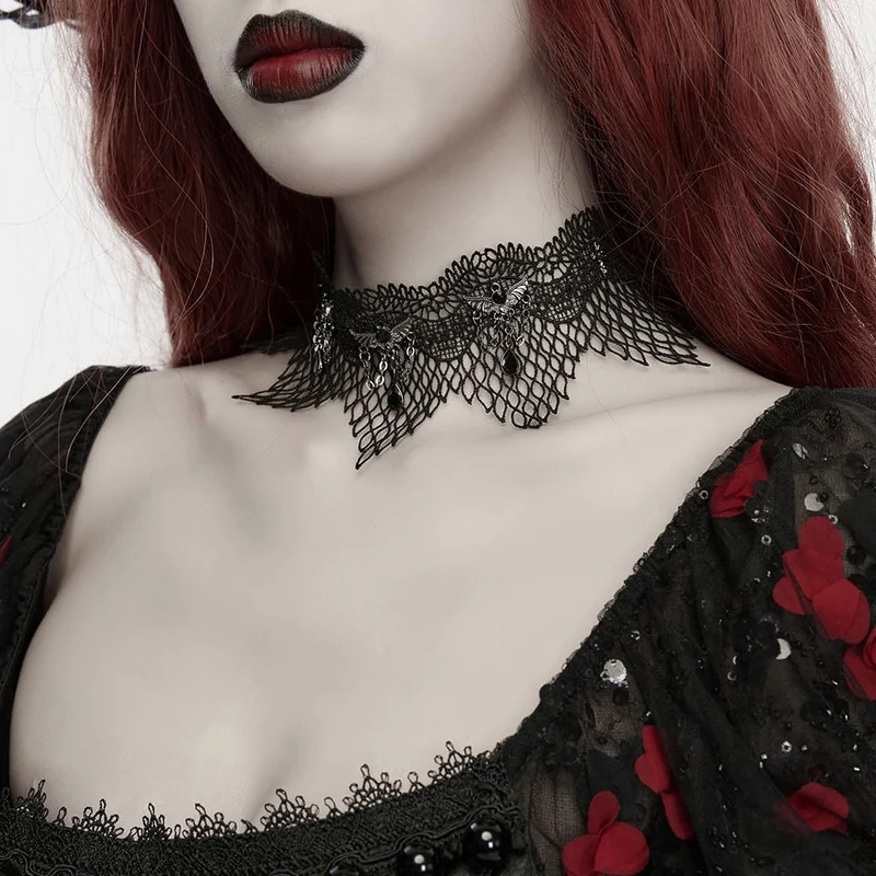 Gothic-Choker mit Fledermausdekor und Spitze für Damen