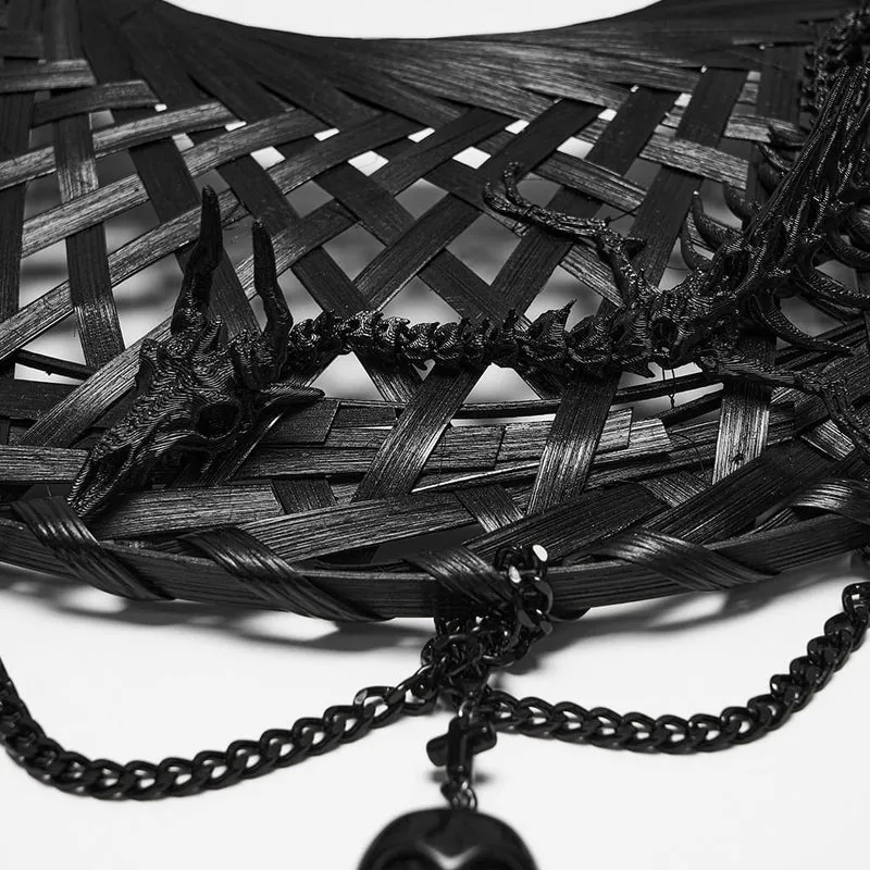 Gothic-Hut für Damen mit Drachenknochenkette und Quaste