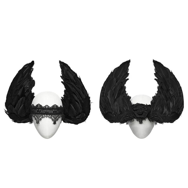 Gothic-Kopfbedeckung für Damen mit Blumenmuster und Federflügeln