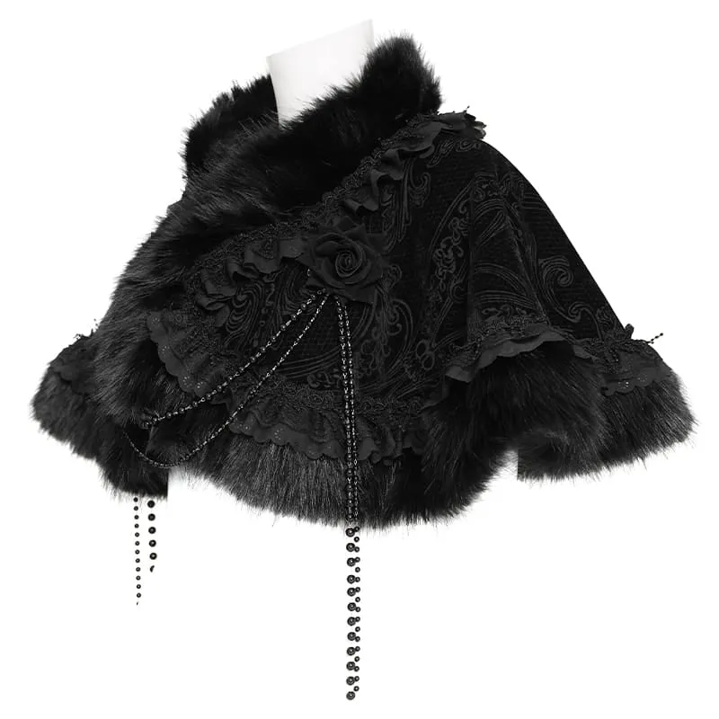 Gothic-Jacquard-Umhang für Damen mit Rosenperlen