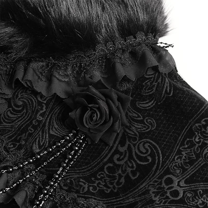 Gothic-Jacquard-Umhang für Damen mit Rosenperlen