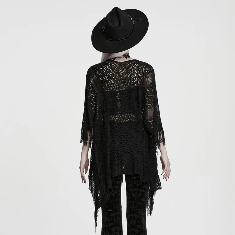 Gothic-Pullover mit Schnürung und Quasten für Damen