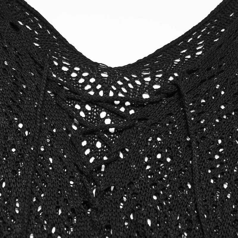 Gothic-Pullover mit Schnürung und Quasten für Damen