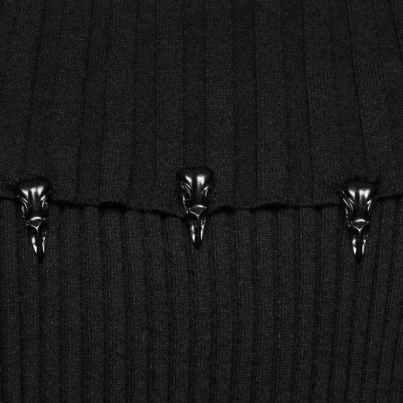 Punk-Pullover mit Rabenschädel-Verzierung und schulterfreiem Rippstrickbündchen für Damen