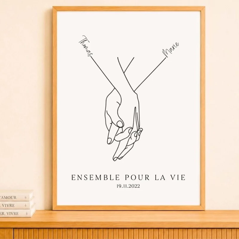 Affiche minimaliste mains couple - Personnalisée