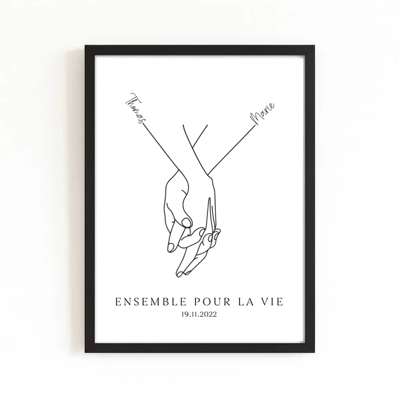Affiche minimaliste mains couple - Personnalisée