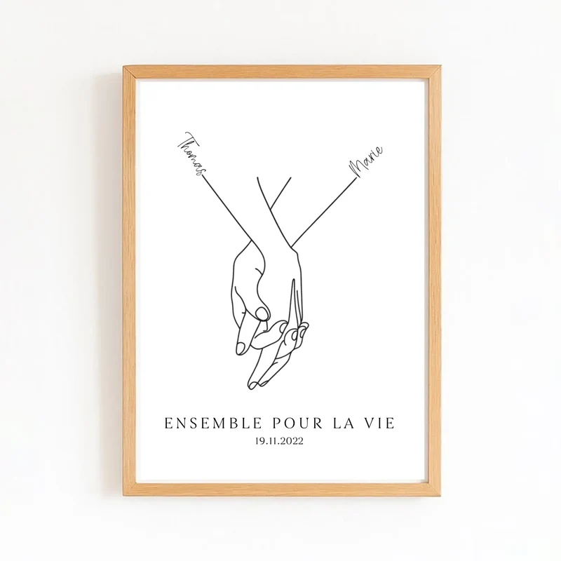 Affiche minimaliste mains couple - Personnalisée