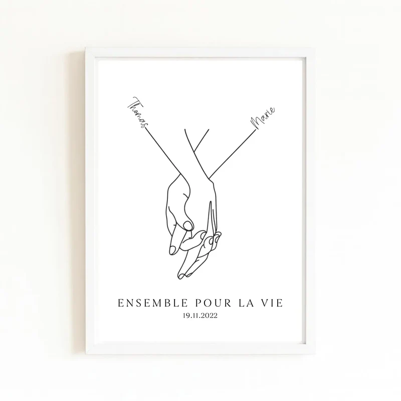 Affiche minimaliste mains couple - Personnalisée