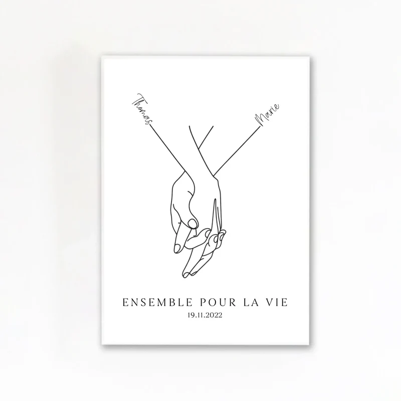 Affiche minimaliste mains couple - Personnalisée