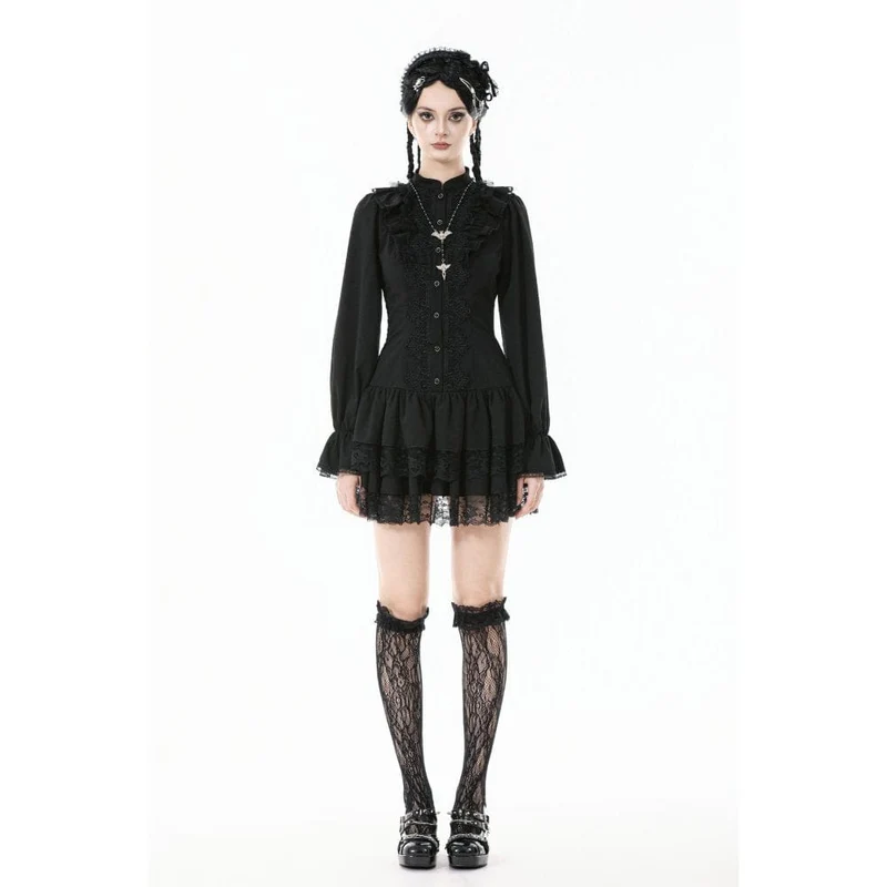 Gothic-Kleid mit Rüschen und Puffärmeln für Damen, Abschlusskleid