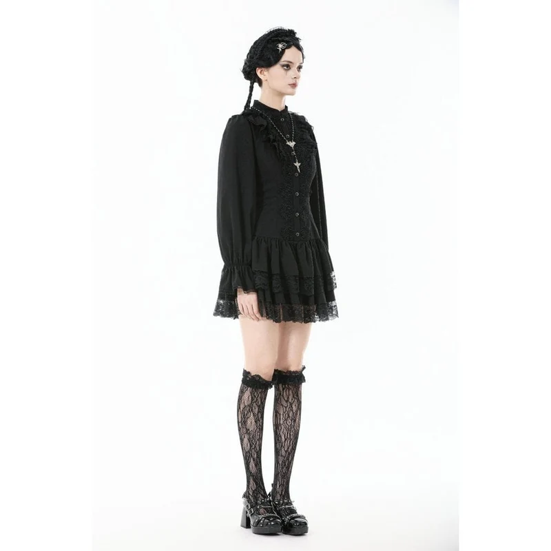 Gothic-Kleid mit Rüschen und Puffärmeln für Damen, Abschlusskleid