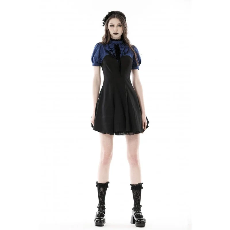 Damen-Grunge-Kleid mit Stehkragen und Streifenmuster
