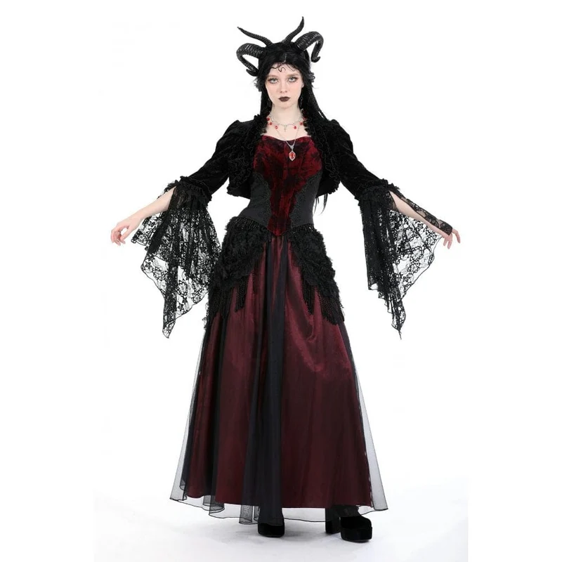 Gothic-Umhang aus Samt mit Puffärmeln und Rüschen für Damen