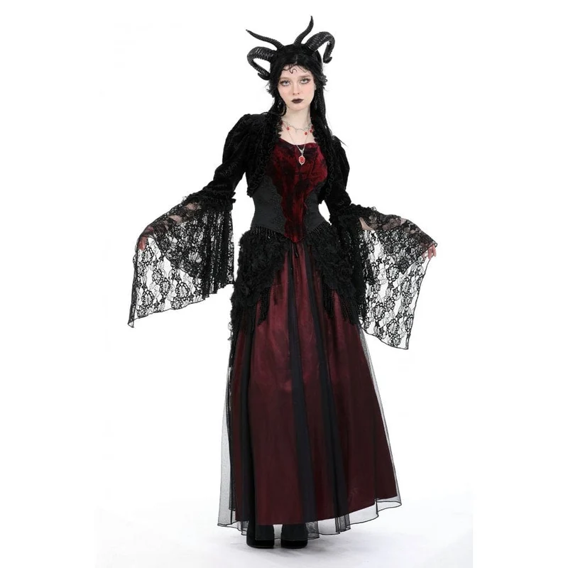 Gothic-Umhang aus Samt mit Puffärmeln und Rüschen für Damen