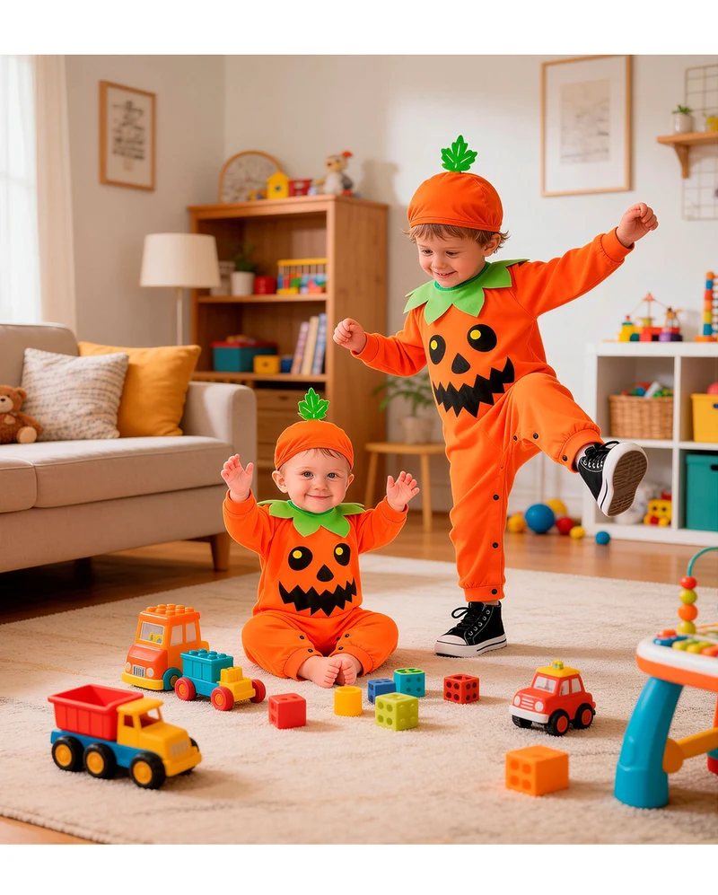 Kürbis Jumpsuit Kleinkinder Kostüm mit Mütze