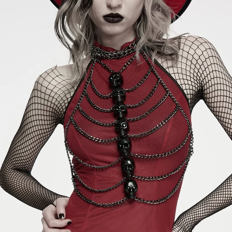 Punk-Totenkopf-Ketten-Körpergeschirr für Damen