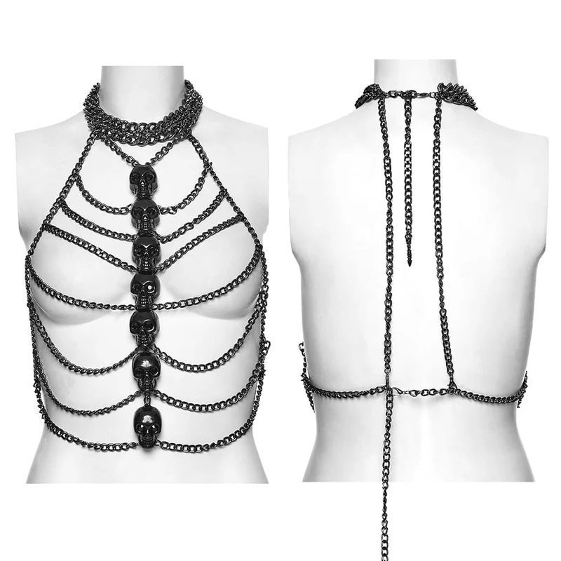 Punk-Totenkopf-Ketten-Körpergeschirr für Damen