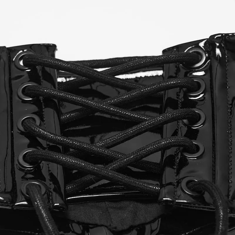 Punk-Korsett für Damen mit Nieten, Schnallen und Neckholder-Schnürung unter der Brust