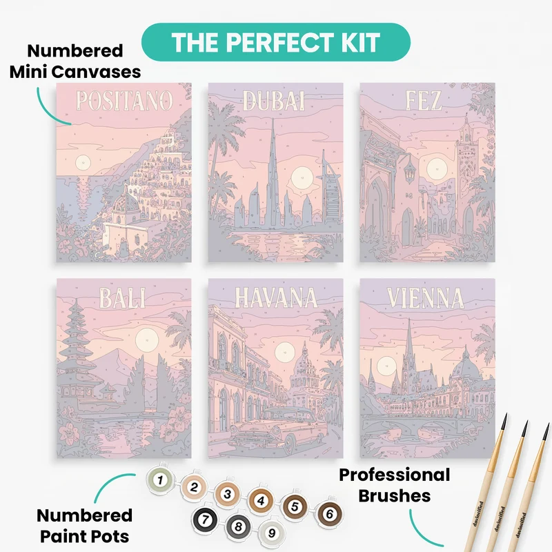 World Sunset Skylines - Mini Paint by Numbers Set