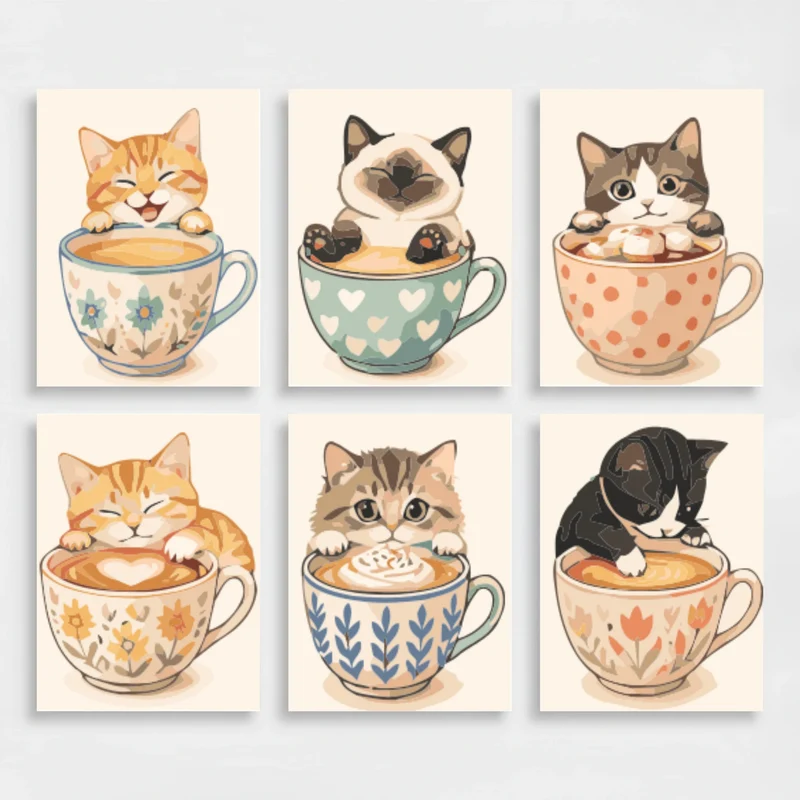 Kittens in Teacups - Mini Paint by Numbers Set