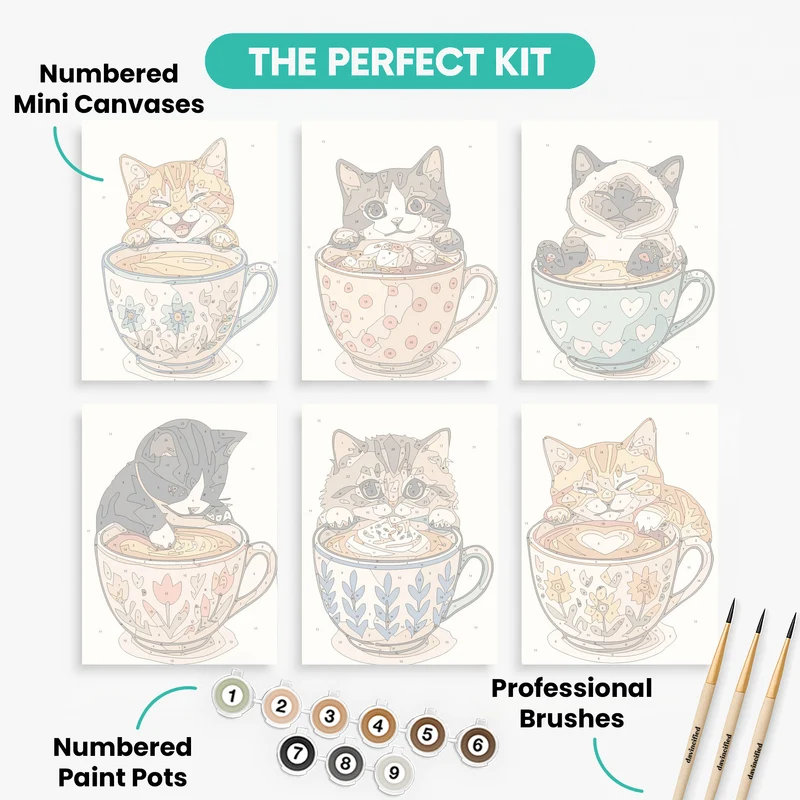 Kittens in Teacups - Mini Paint by Numbers Set