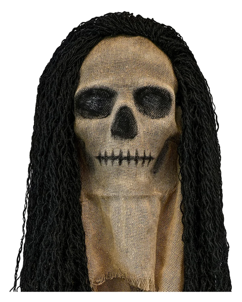 Totenschädel Jute Maske mit Kapuze & Haaren