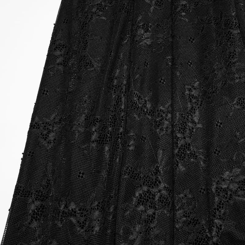 Schwarzes Gothic-Maxikleid für Damen mit Cut-outs, Schnürung und asymmetrischem Saum