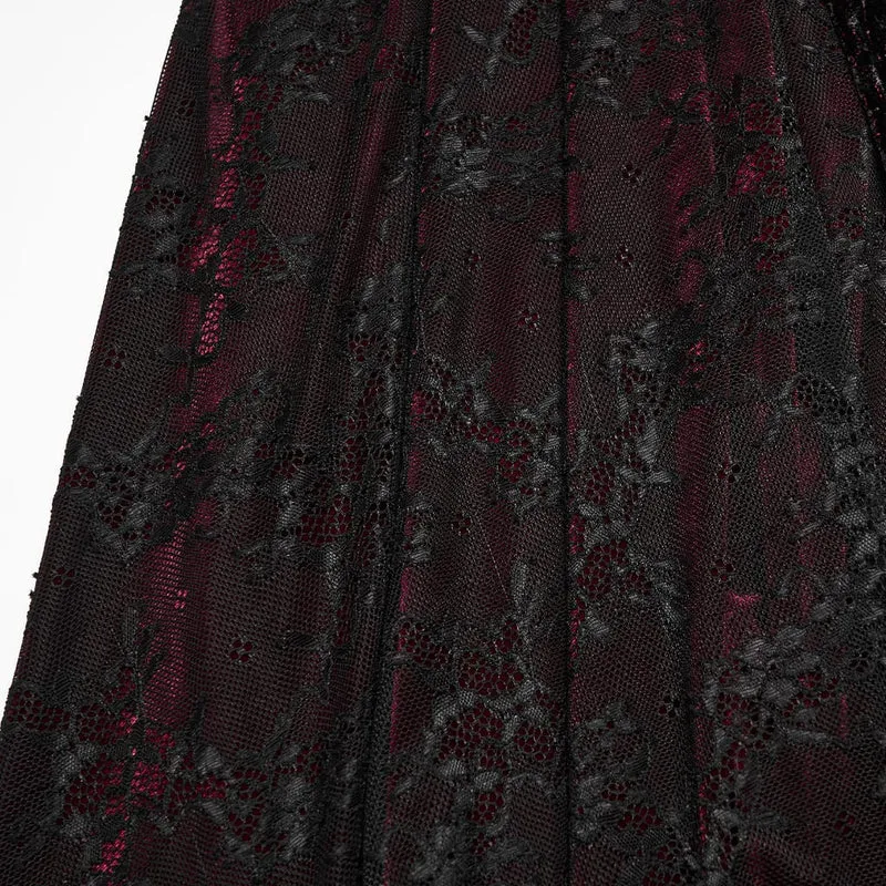 Gothic-Maxikleid für Damen mit Cut-outs, Schnürung und asymmetrischem Saum, schwarz-rot