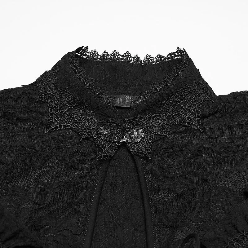 Schwarzes Gothic-Maxikleid für Damen mit Cut-outs, Schnürung, Kettenapplikationen und ausgestellten Ärmeln