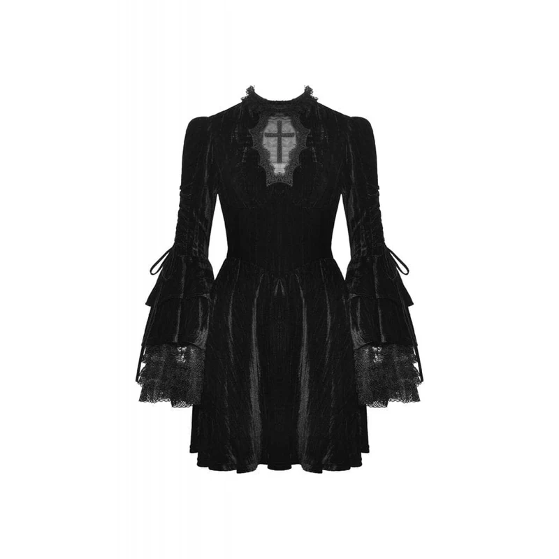 Damen-Gothic-Spitzensamtkleid mit ausgestellten Ärmeln