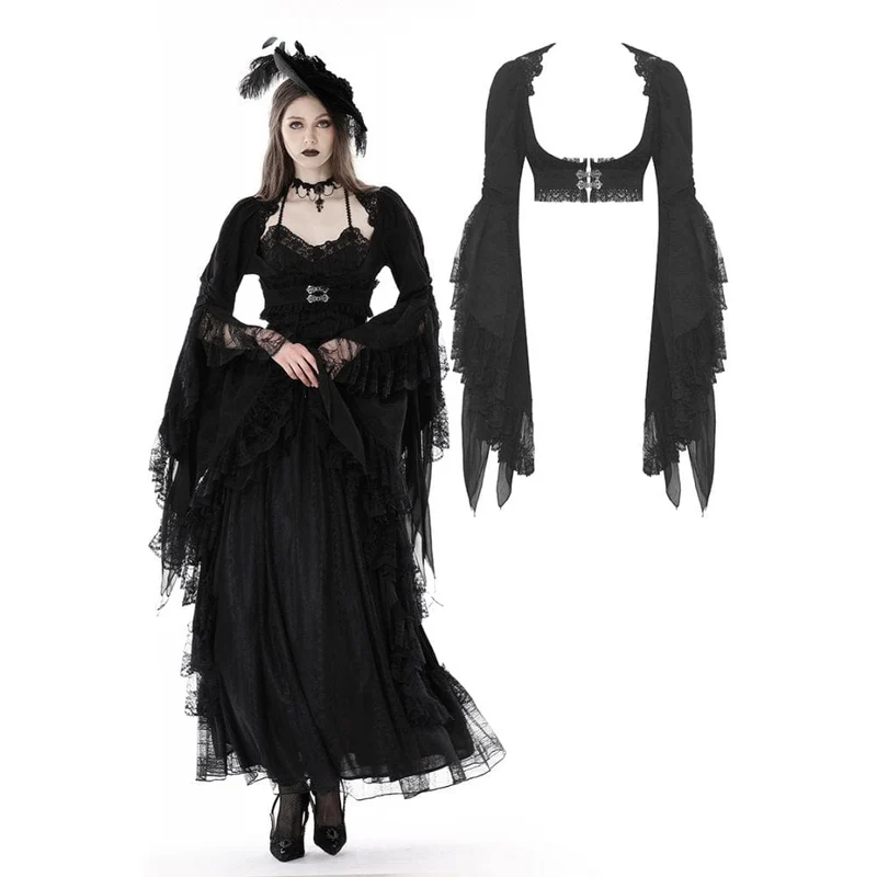 Gothic-Cape mit ausgestellten Ärmeln und Spitzenspleißen für Damen