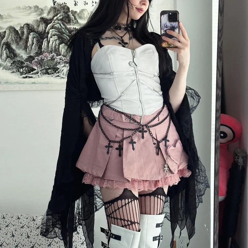 Gothic-Cape mit ausgestellten Ärmeln und Spitzenspleißen für Damen