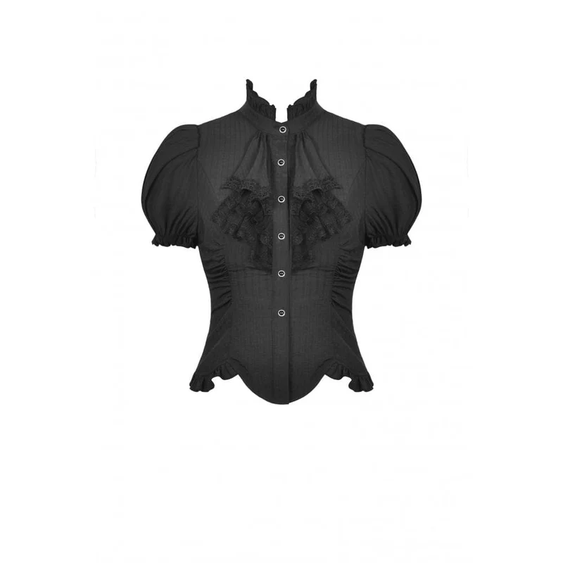 Damen Gothic Rüschen Kurz Puffärmel Shirt Schwarz