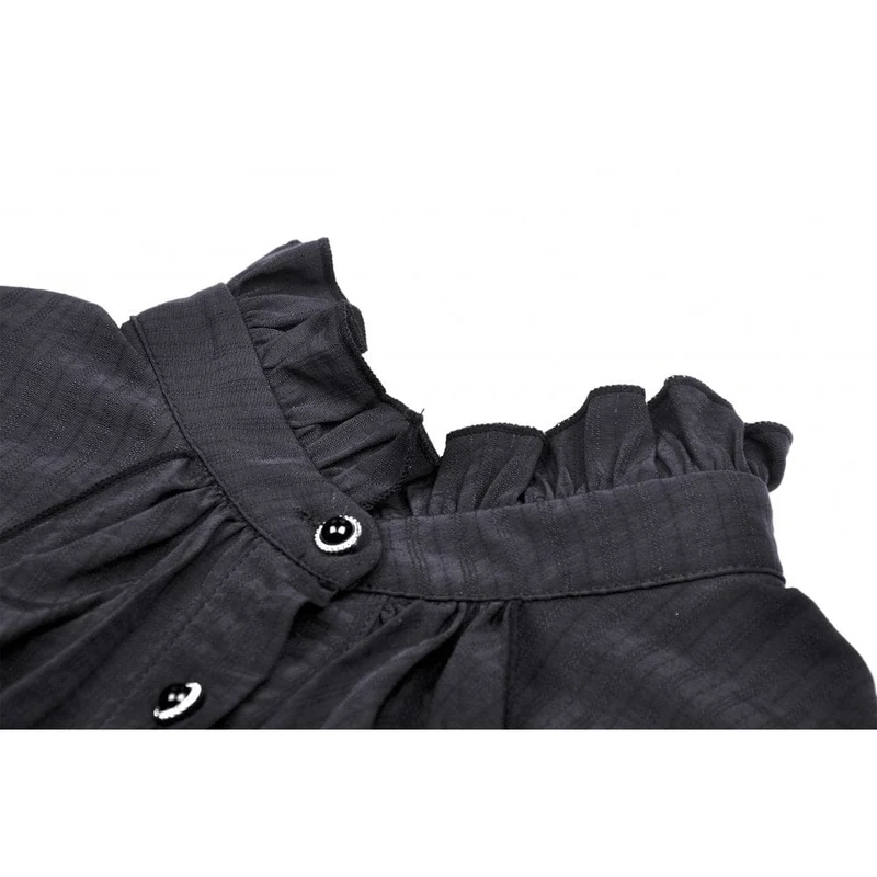 Damen Gothic Rüschen Kurz Puffärmel Shirt Schwarz