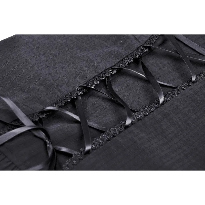 Damen Gothic Rüschen Kurz Puffärmel Shirt Schwarz