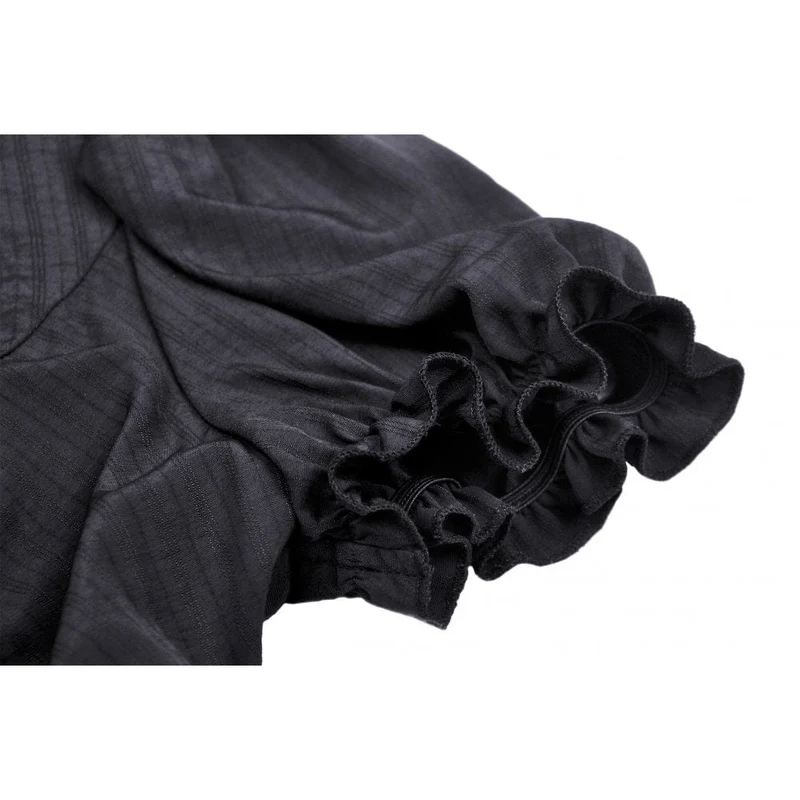 Damen Gothic Rüschen Kurz Puffärmel Shirt Schwarz